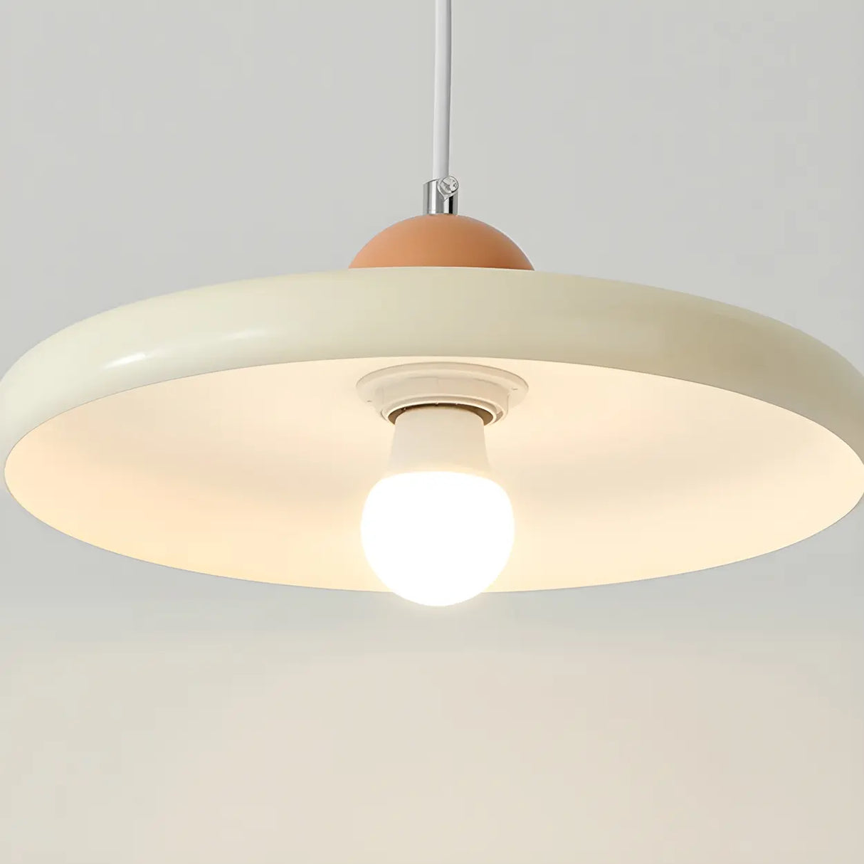 Modern Flat Circular Beige Dining Room Pendant Light Image - 13