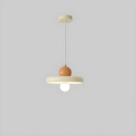 Modern Flat Circular Beige Dining Room Pendant Light Image - 2