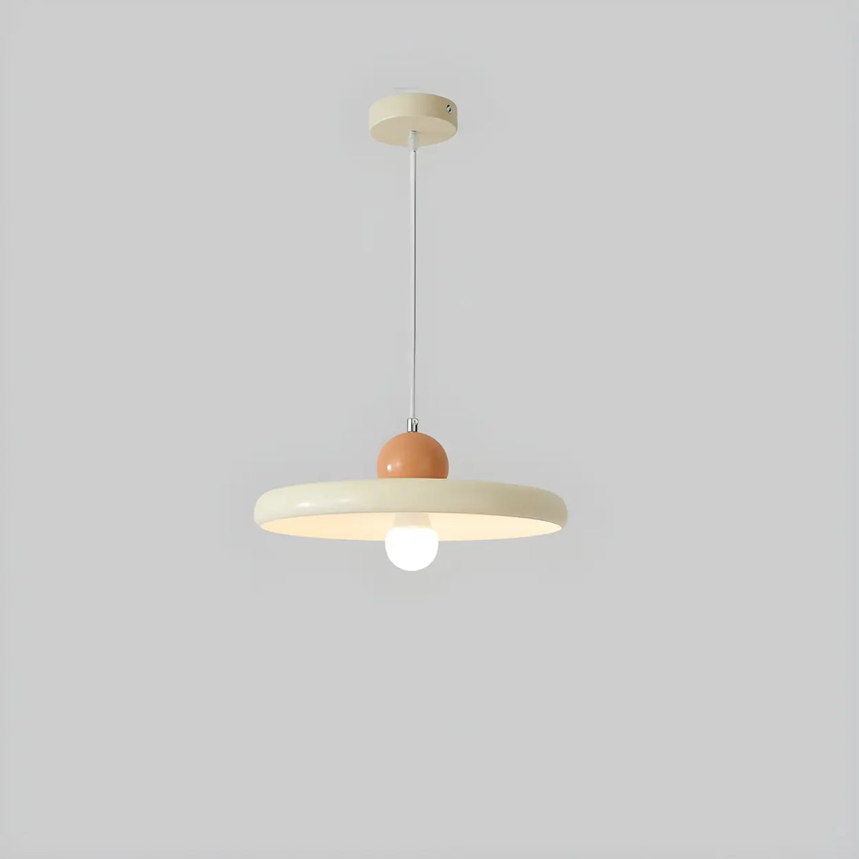 Modern Flat Circular Beige Dining Room Pendant Light Image - 3