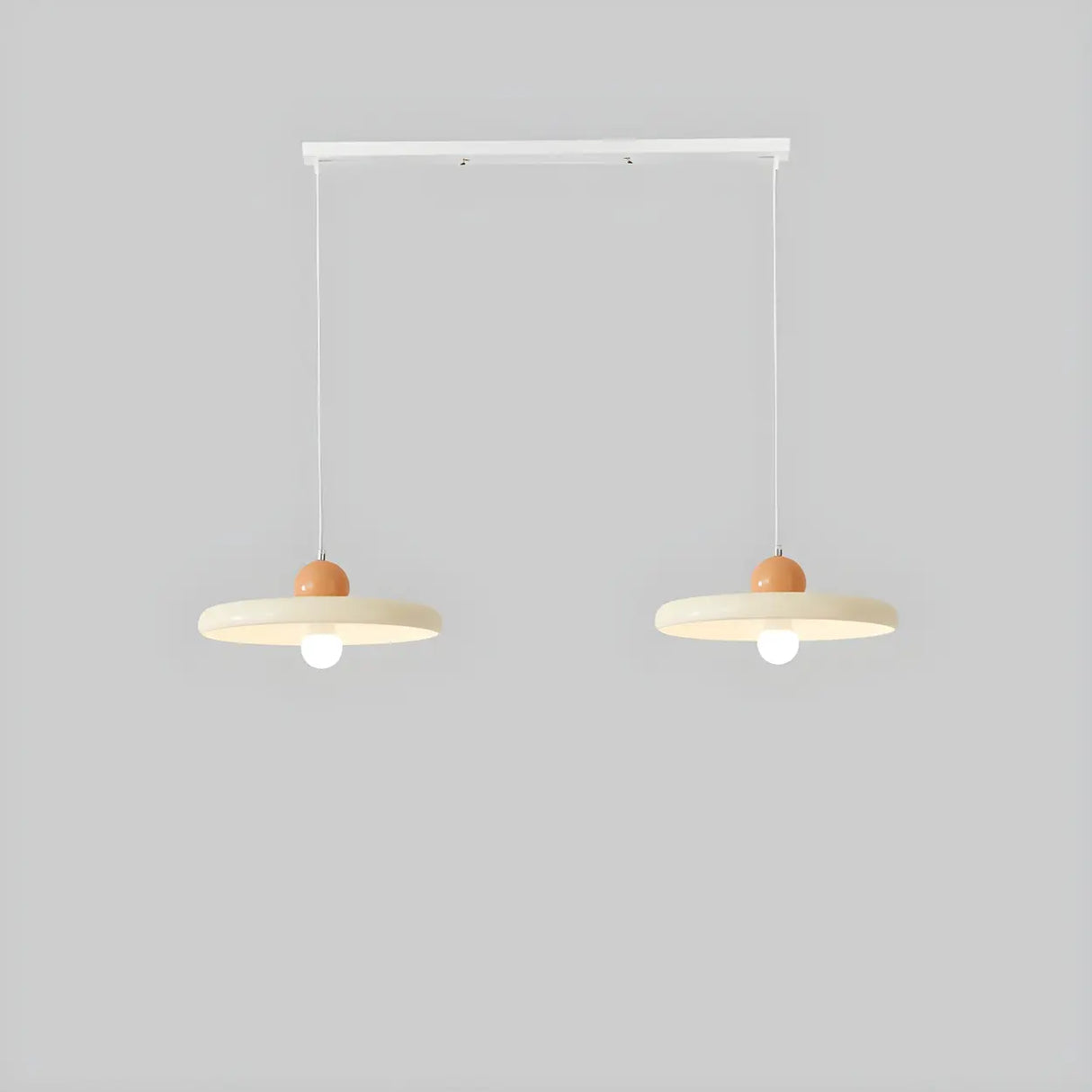 Modern Flat Circular Beige Dining Room Pendant Light Image - 5