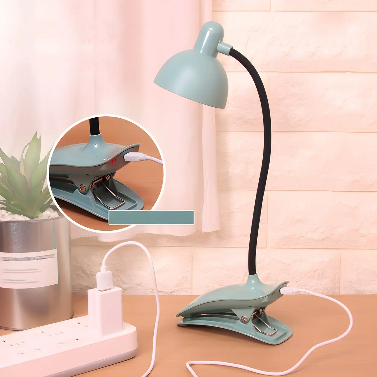 Modern Flexible Clip-On Desk Lamp Light Green Image - 8