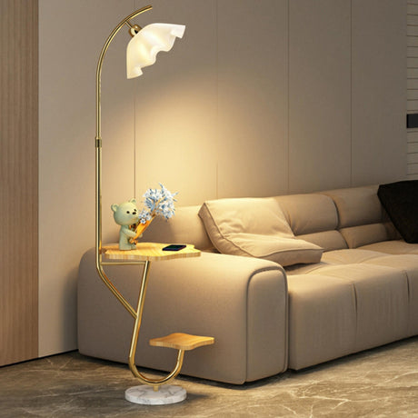 Modern Floral Adjustable Floor Lamp with Shelves Image - 2