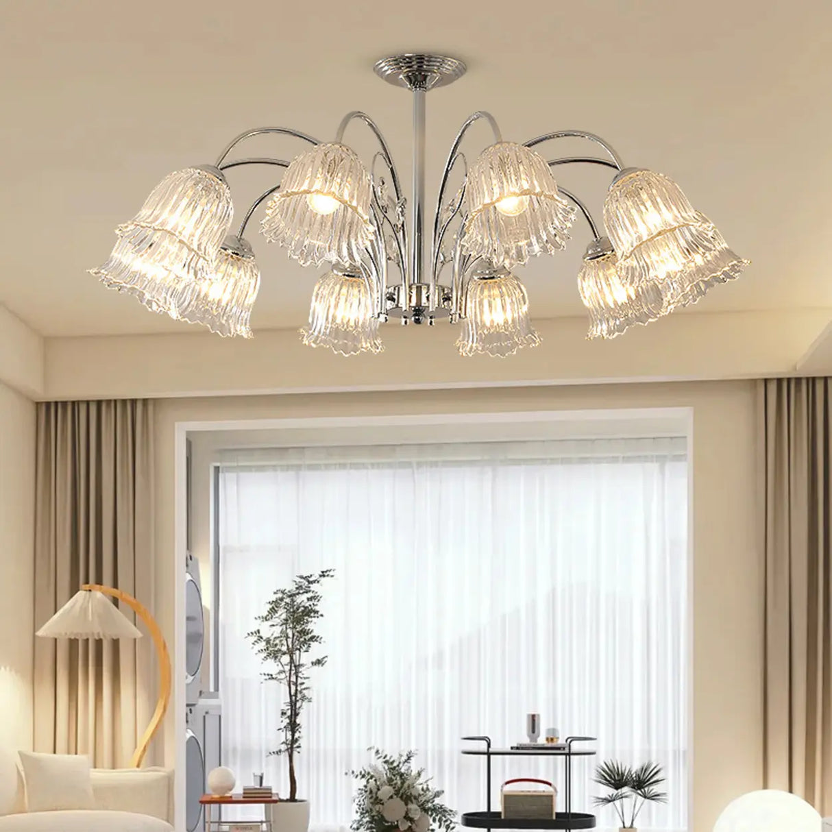 Modern Floral Clear Glass Living Room Chandelier Image - 1