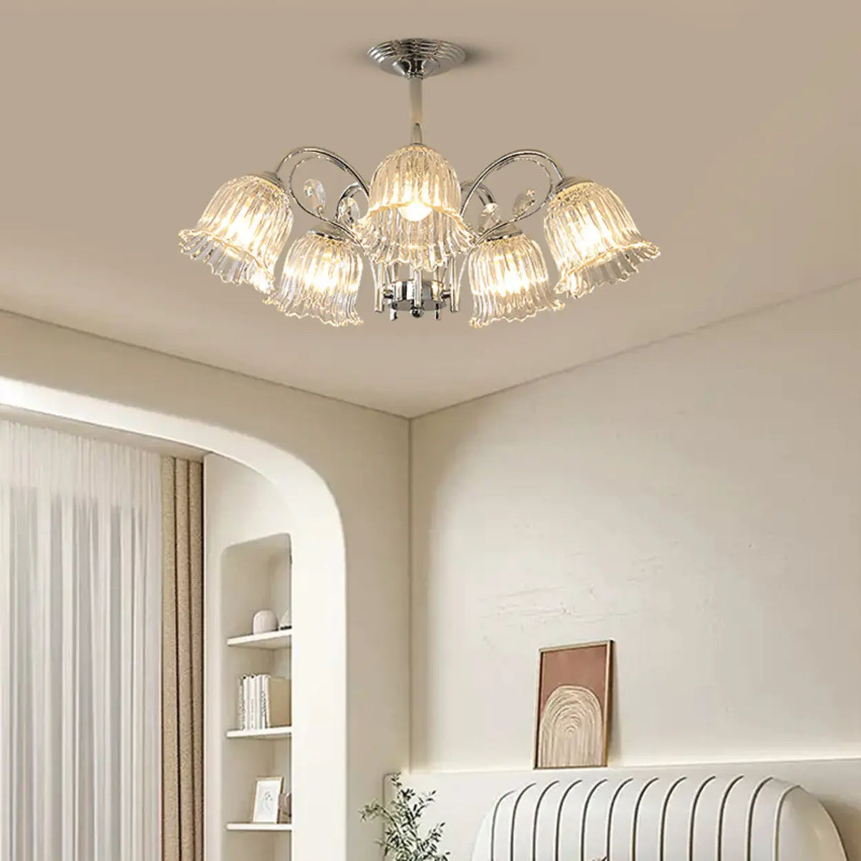 Modern Floral Clear Glass Living Room Chandelier Image - 4