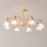 French Geometric Floral Glass Living Room Gold Chandelier Image - 12