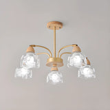 French Geometric Floral Glass Living Room Gold Chandelier Image - 3