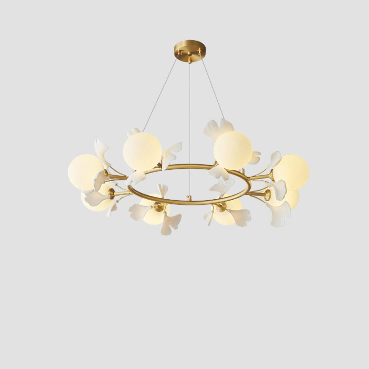 Modern Floral Leaves Circle White Ball Chandelier  Image - 3