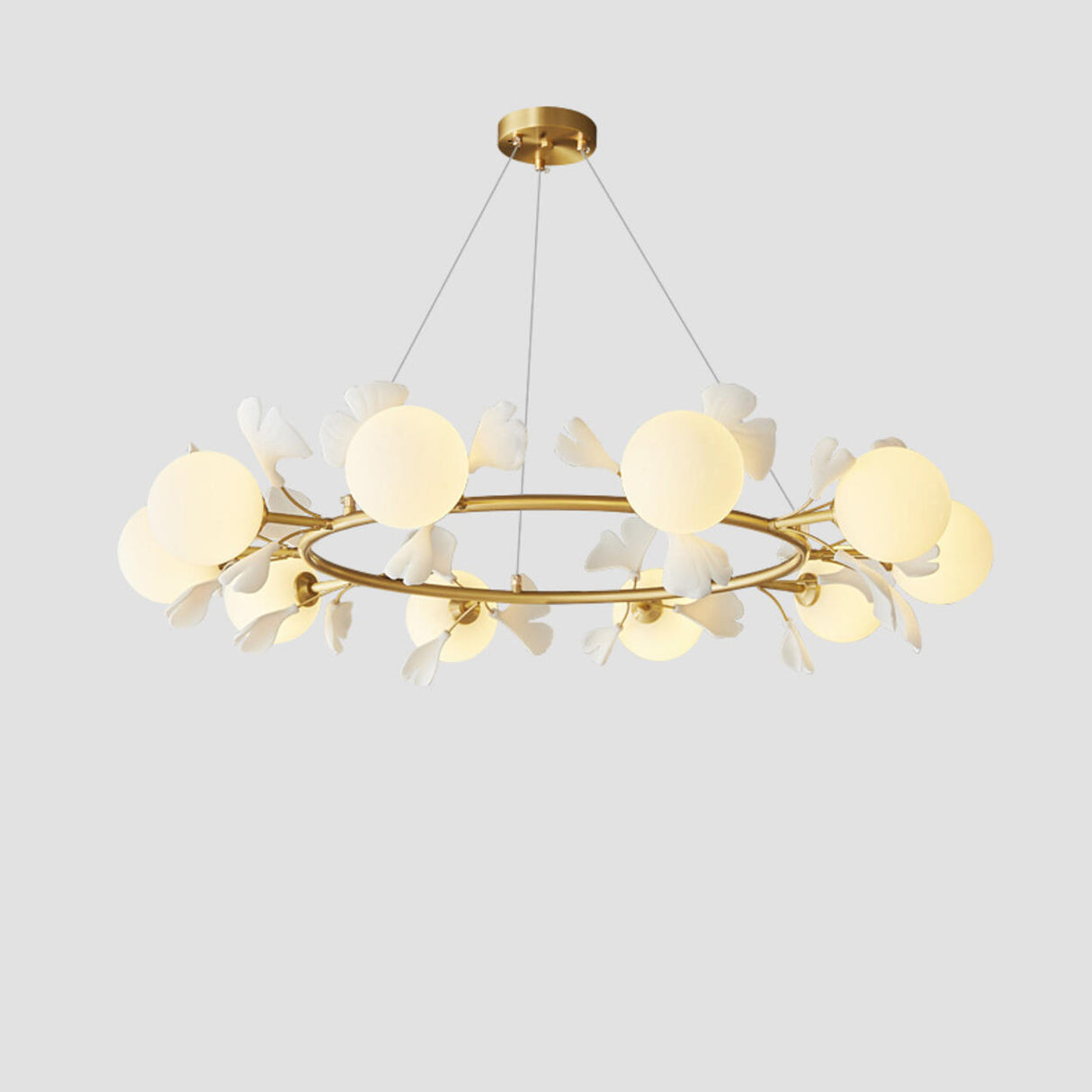 Modern Floral Leaves Circle White Ball Chandelier  Image - 5