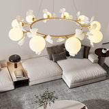 Modern Floral Leaves Circle White Ball Chandelier  Image - 7