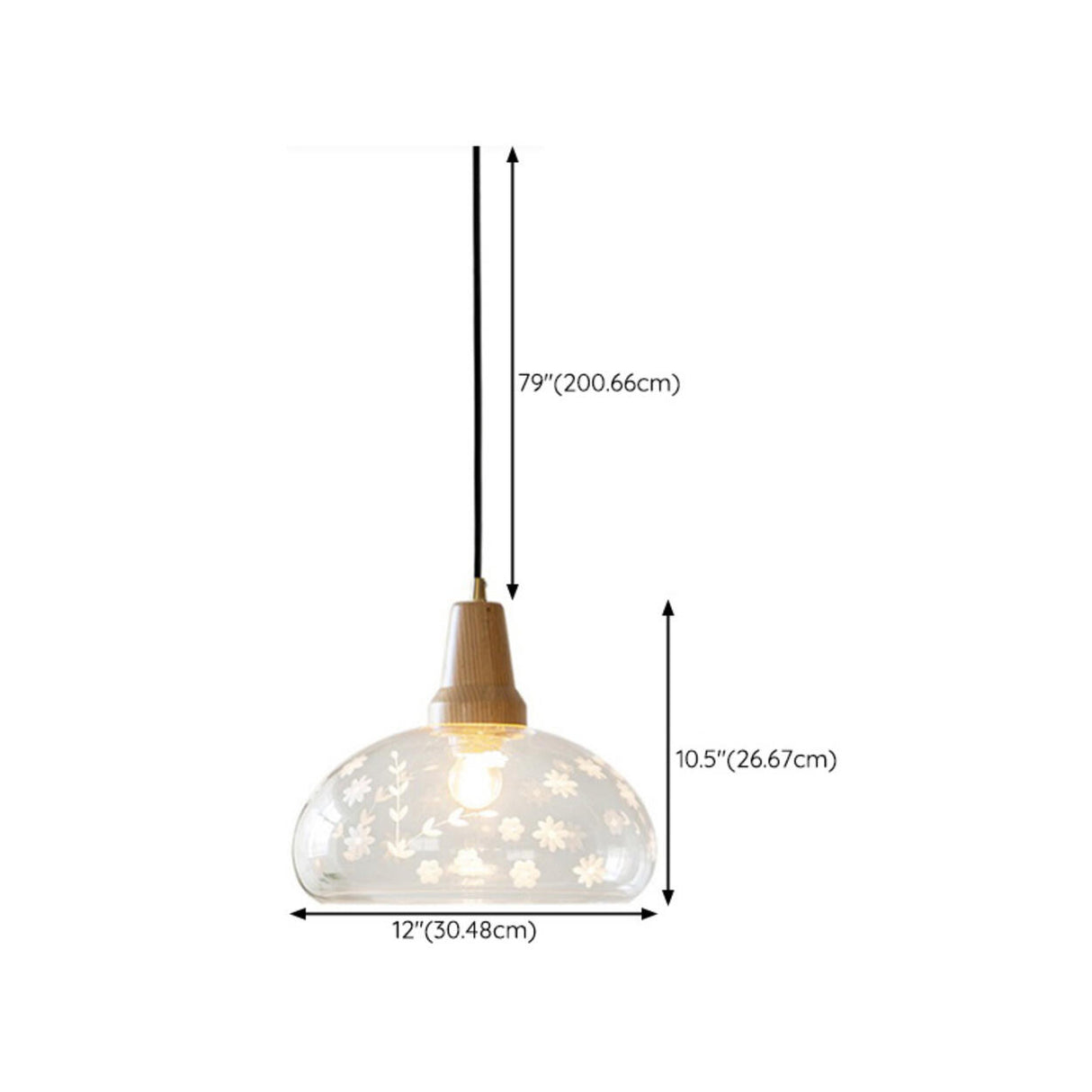 Modern Floral Pattern Dome Clear Glass Pendant Light Image - 12