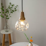 Modern Floral Pattern Dome Clear Glass Pendant Light Image - 3