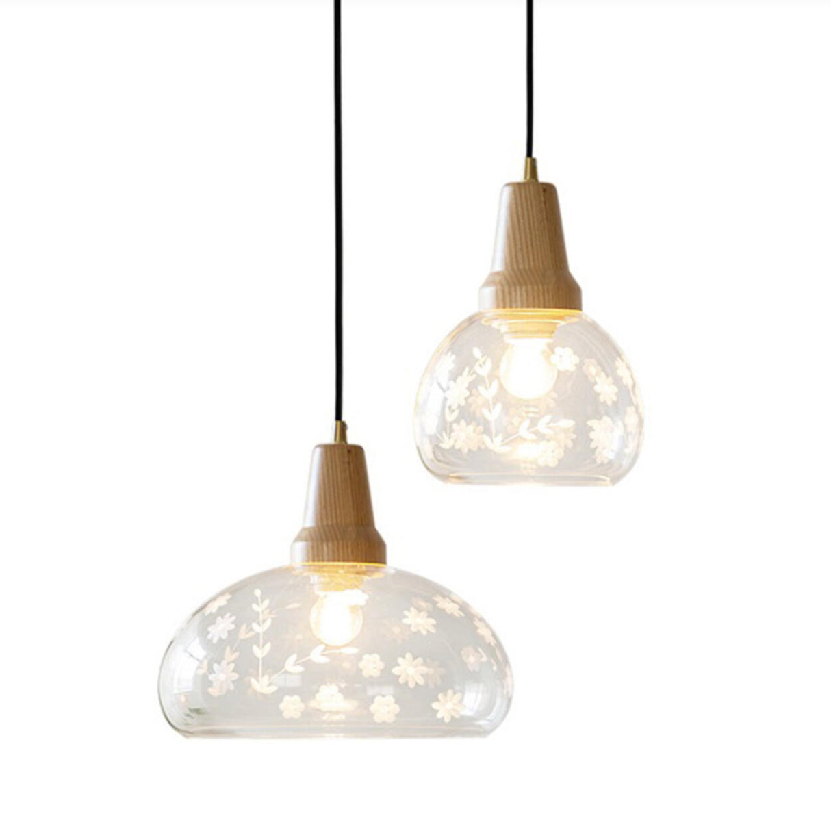 Modern Floral Pattern Dome Clear Glass Pendant Light Image - 5