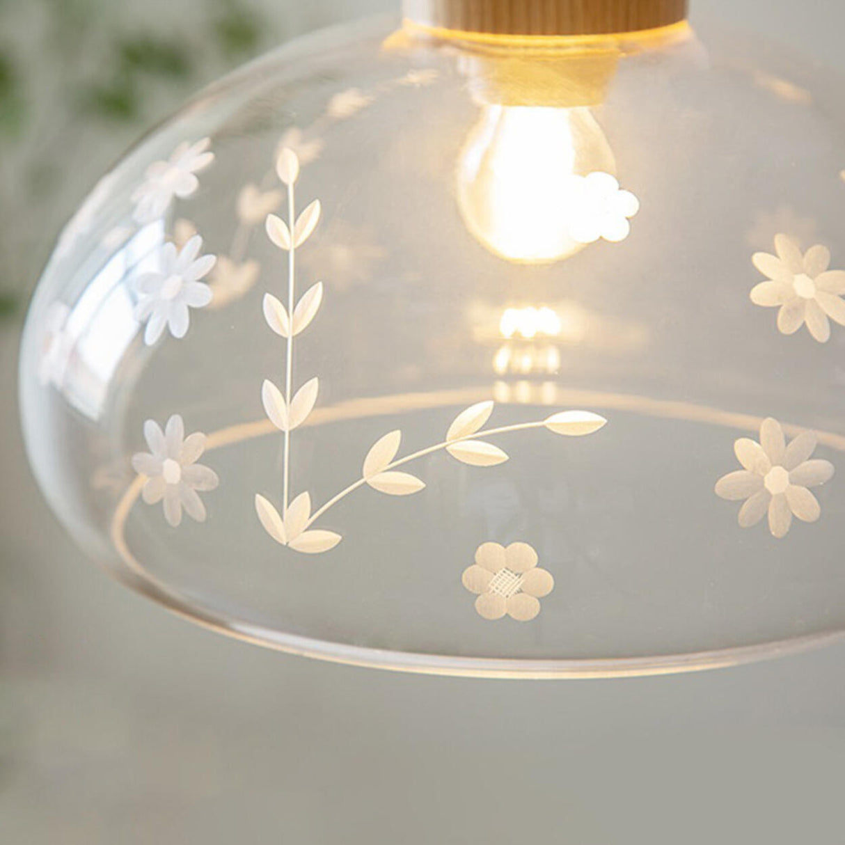 Modern Floral Pattern Dome Clear Glass Pendant Light Image - 8