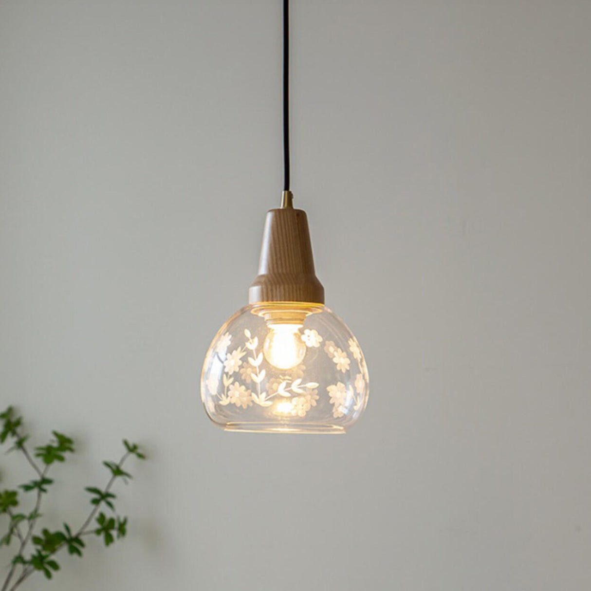 Modern Floral Pattern Dome Clear Glass Pendant Light Image - 9