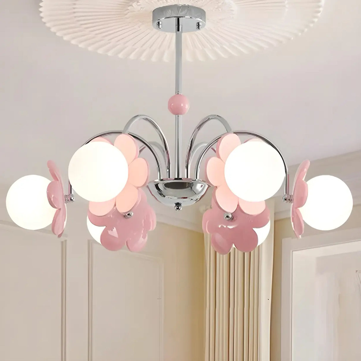 Modern Floral Pendant Light Pink Bedroom Chandelier Image - 1