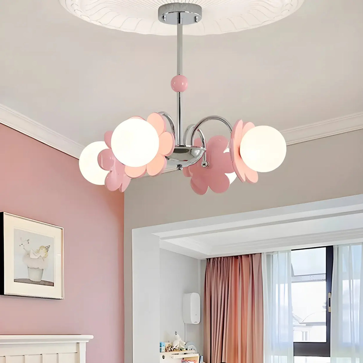 Modern Floral Pendant Light Pink Bedroom Chandelier Image - 11