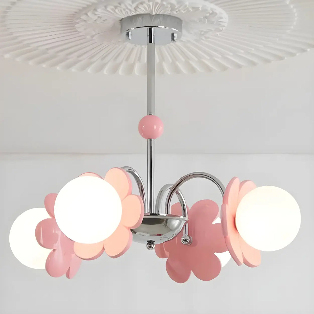 Modern Floral Pendant Light Pink Bedroom Chandelier Image - 2