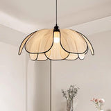 Modern Floral Petal Wooden Pendant Light Fixed Wiring Image - 2