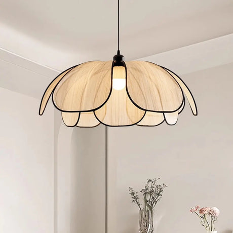 Modern Floral Petal Wooden Pendant Light Fixed Wiring Image - 2