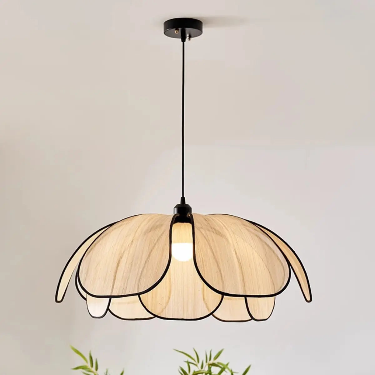 Modern Floral Petal Wooden Pendant Light Fixed Wiring Image - 4