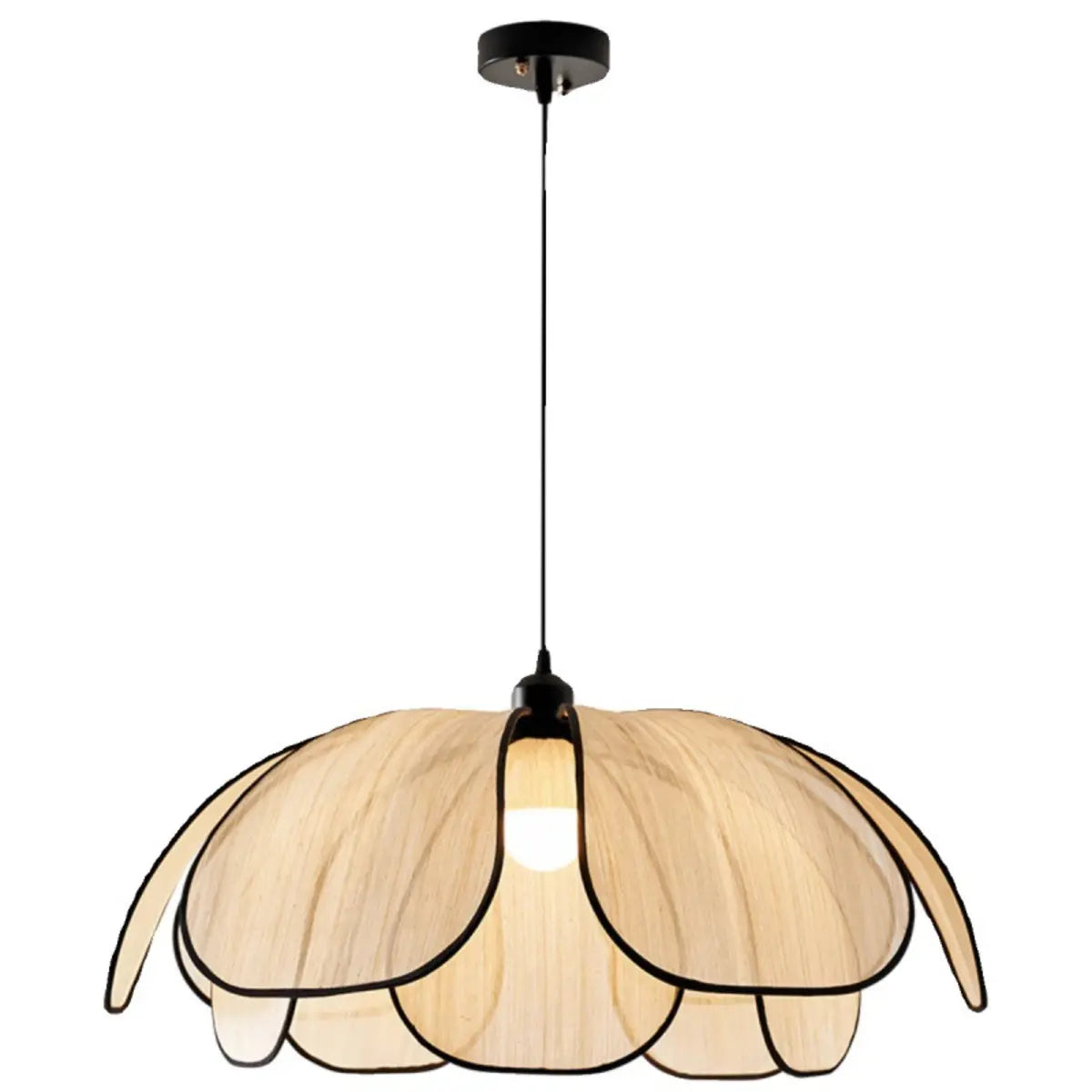 Modern Floral Petal Wooden Pendant Light Fixed Wiring Image - 5