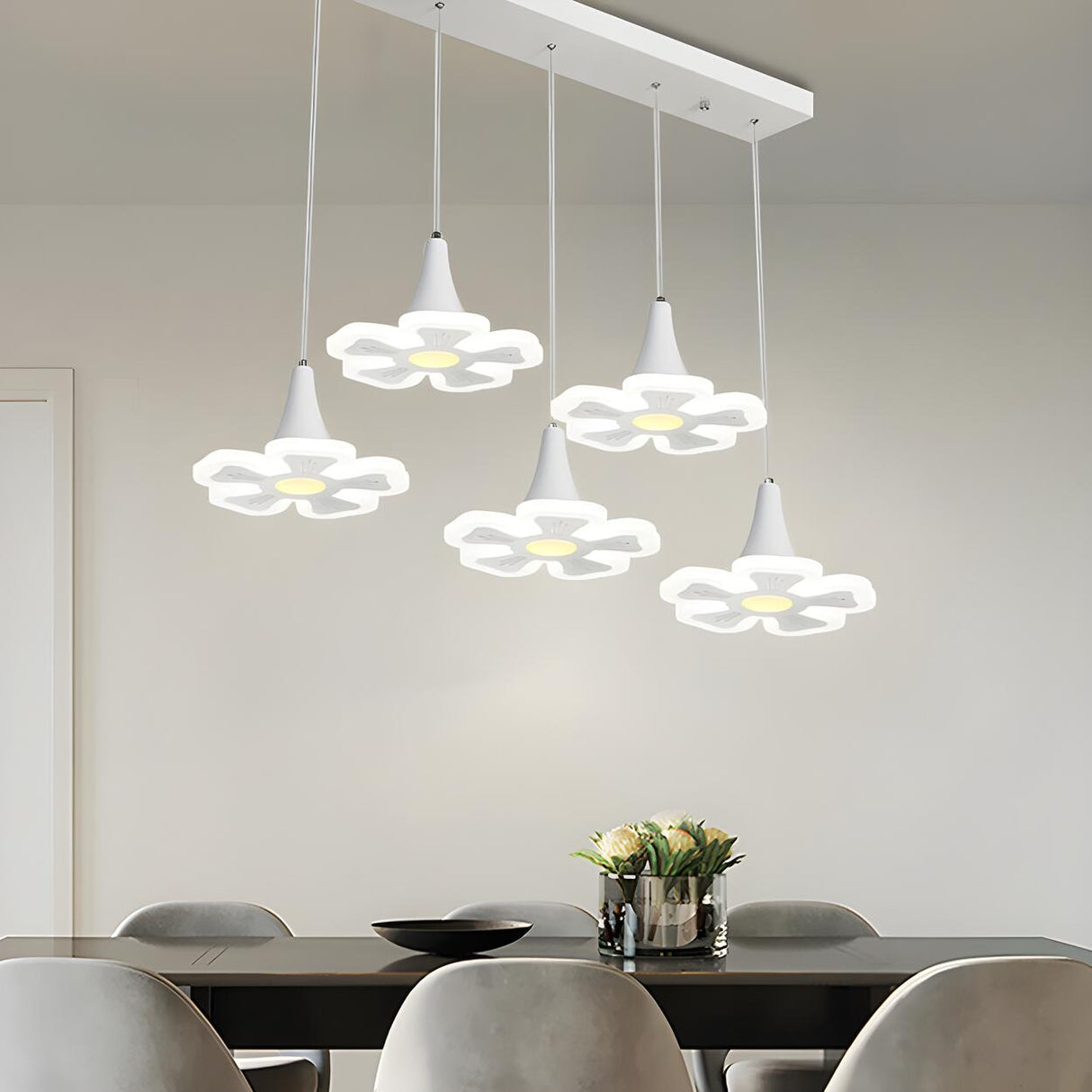 Modern Flower Acrylic LED Dining Room Pendant Light Image - 7