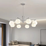 Chrome Globe Glass White Modern Chandelier Adjustable Height Image - 1