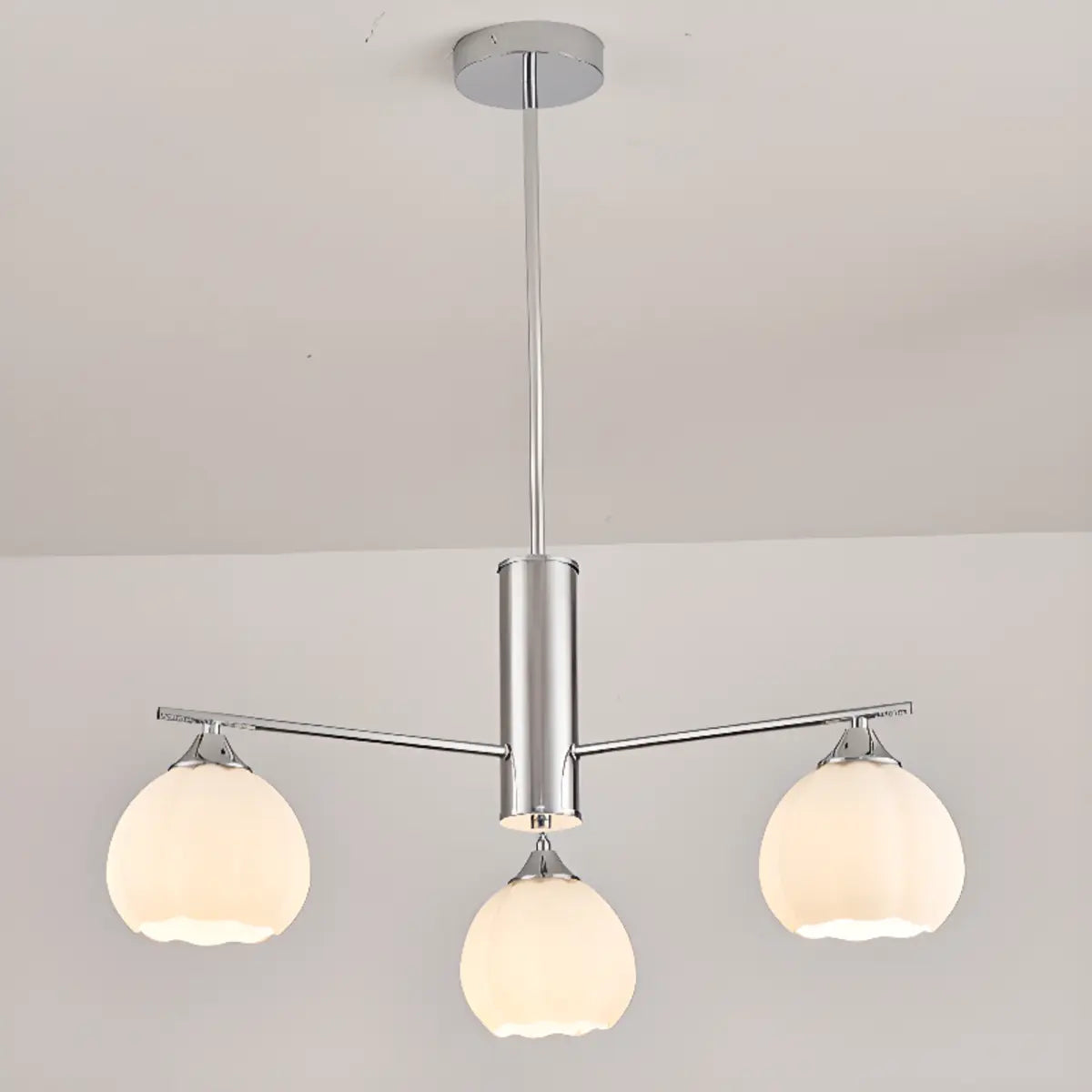 Chrome Globe Glass White Modern Chandelier Adjustable Height Image - 10