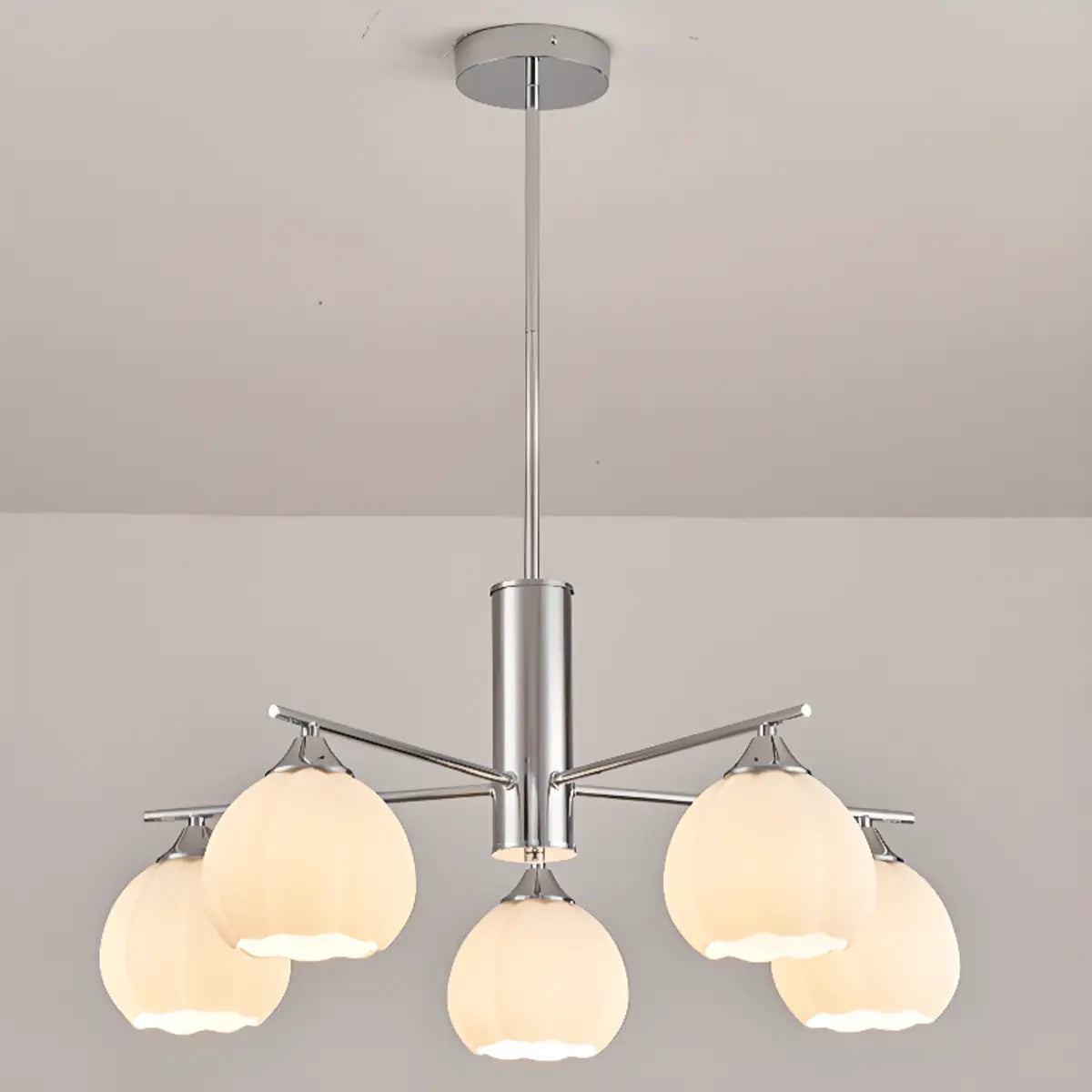 Chrome Globe Glass White Modern Chandelier Adjustable Height Image - 11