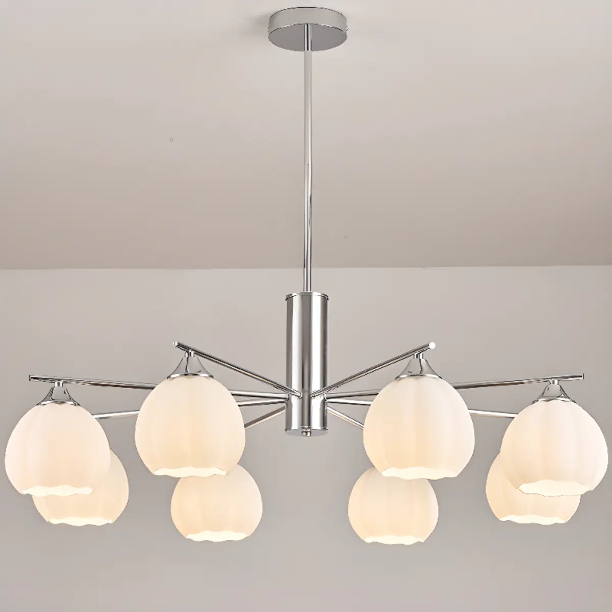 Chrome Globe Glass White Modern Chandelier Adjustable Height Image - 12