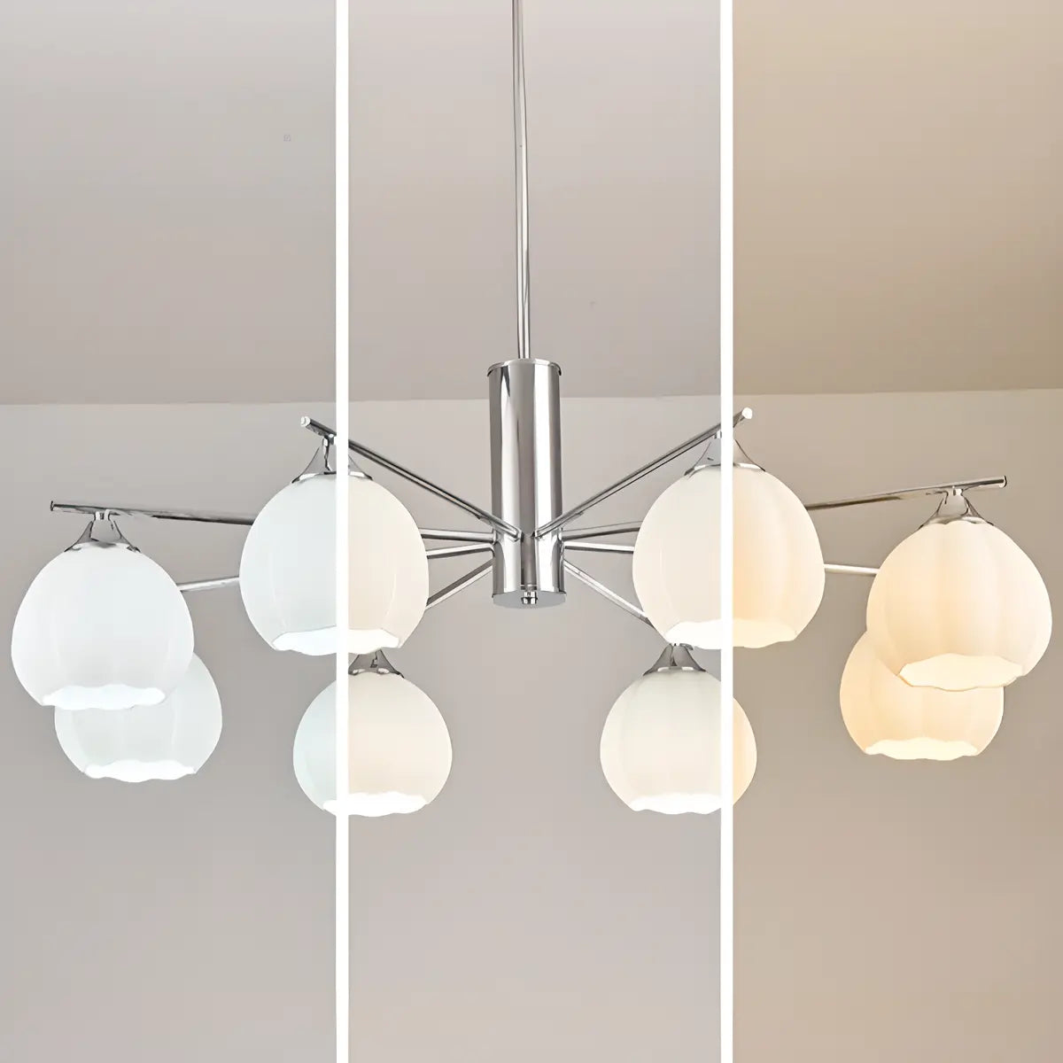 Chrome Globe Glass White Modern Chandelier Adjustable Height Image - 13