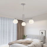 Chrome Globe Glass White Modern Chandelier Adjustable Height Image - 3