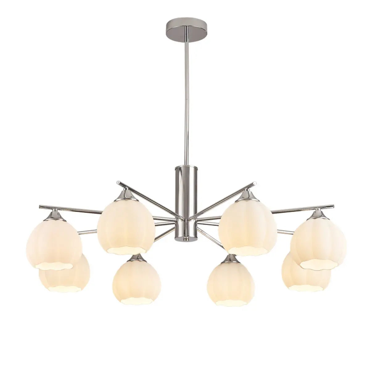 Chrome Globe Glass White Modern Chandelier Adjustable Height Image - 5