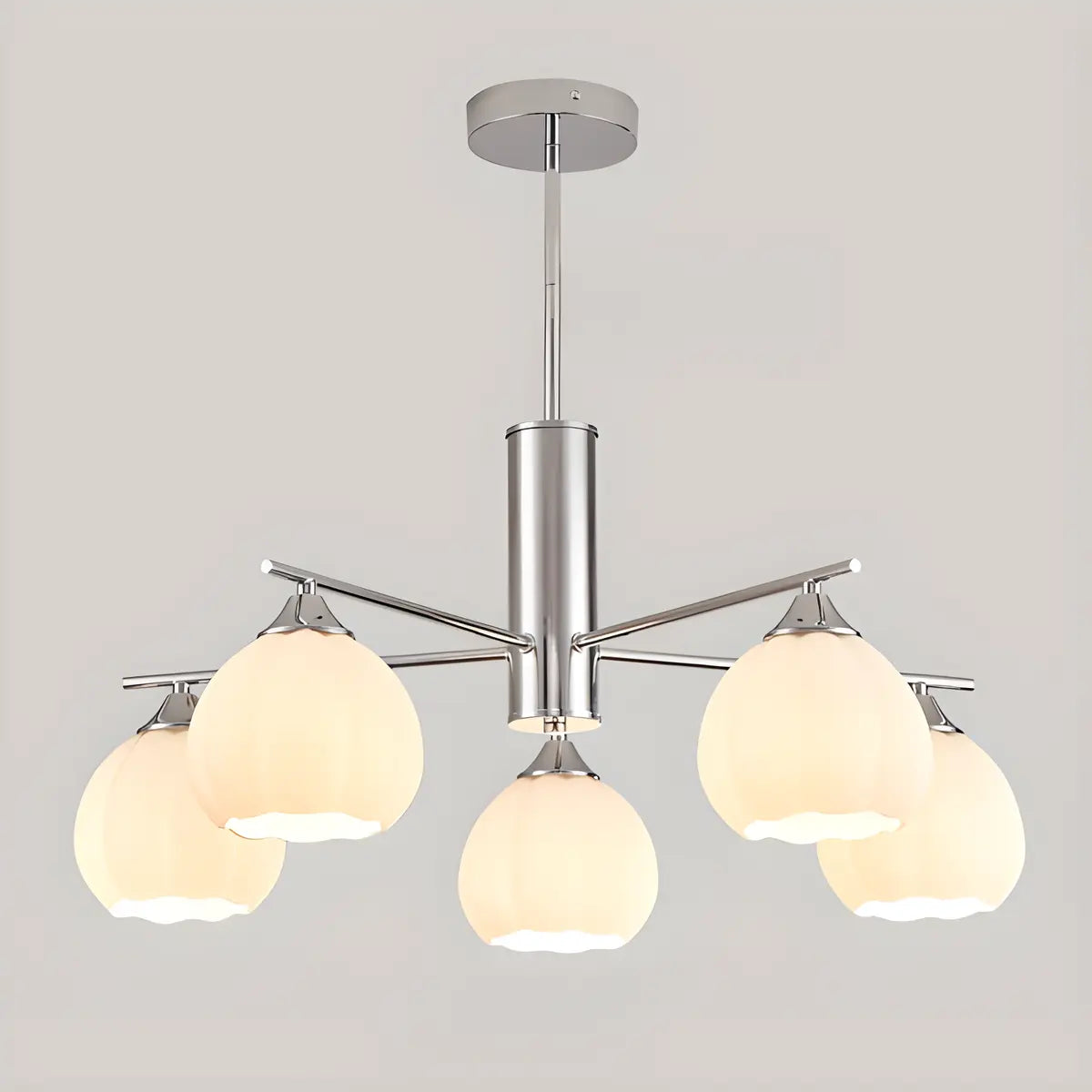 Chrome Globe Glass White Modern Chandelier Adjustable Height Image - 7