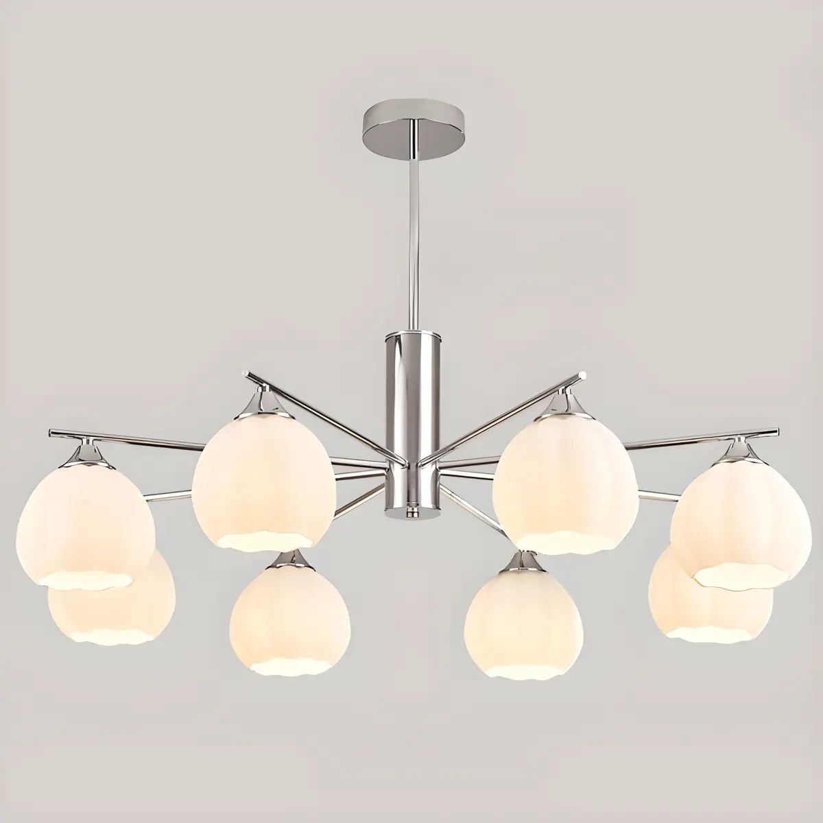 Chrome Globe Glass White Modern Chandelier Adjustable Height Image - 8