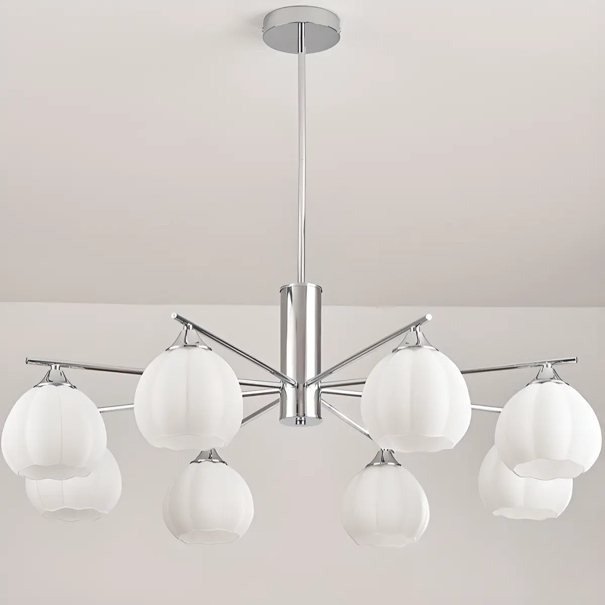 Chrome Globe Glass White Modern Chandelier Adjustable Height Image - 9