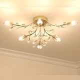 Modern Flower Leaf Crystal Semi-Flush Mount Light Image - 2