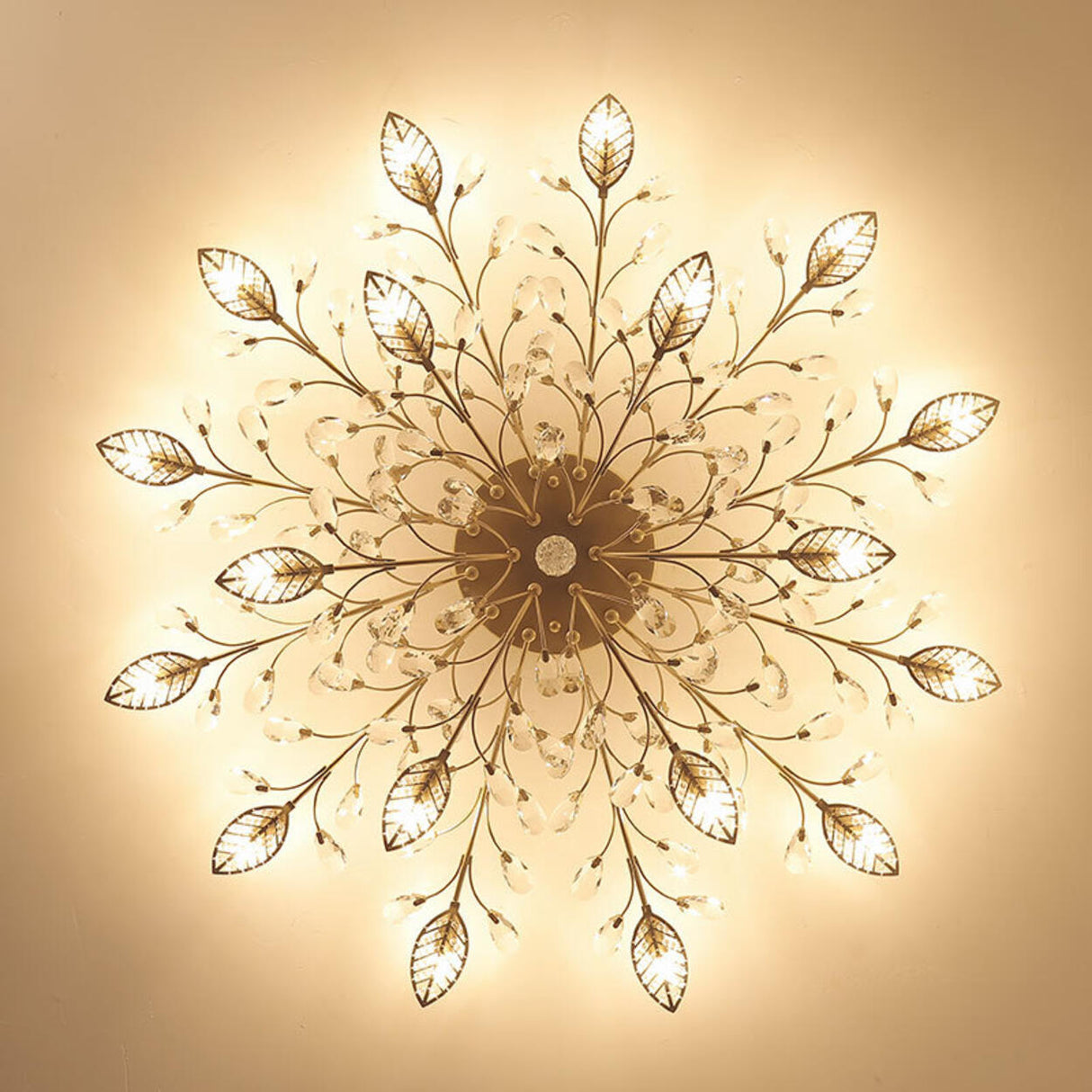 Modern Flower Leaf Crystal Semi-Flush Mount Light Image - 7