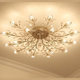 Modern Flower Leaf Crystal Semi-Flush Mount Light Image - 8