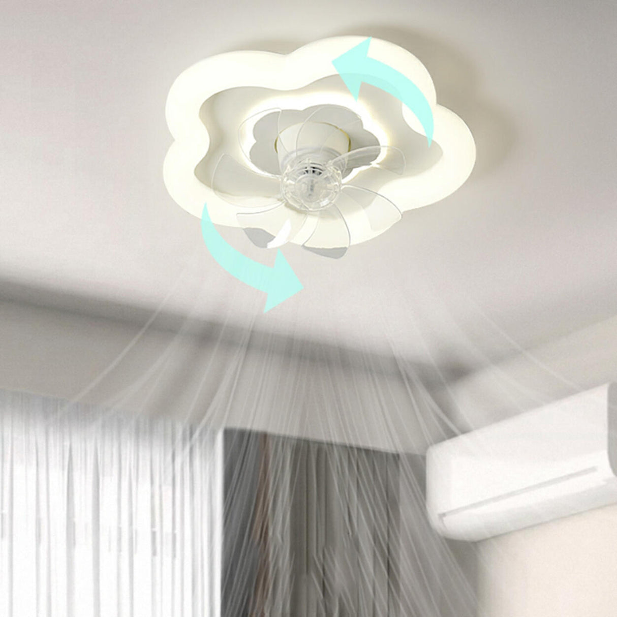 Modern Flower Shape 7 Blade Ceiling Fan with LED Light Image - 2