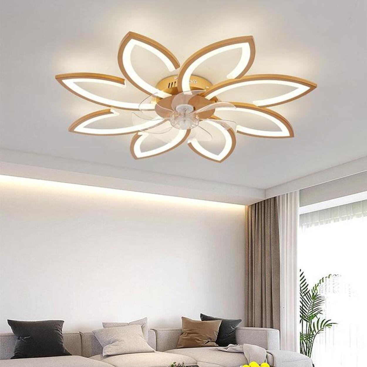 Modern Flower Shaped Dimming Ceiling Fan with LED Light Image - 1