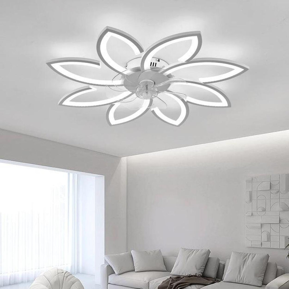 Modern Flower Shaped Dimming Ceiling Fan with LED Light Image - 4