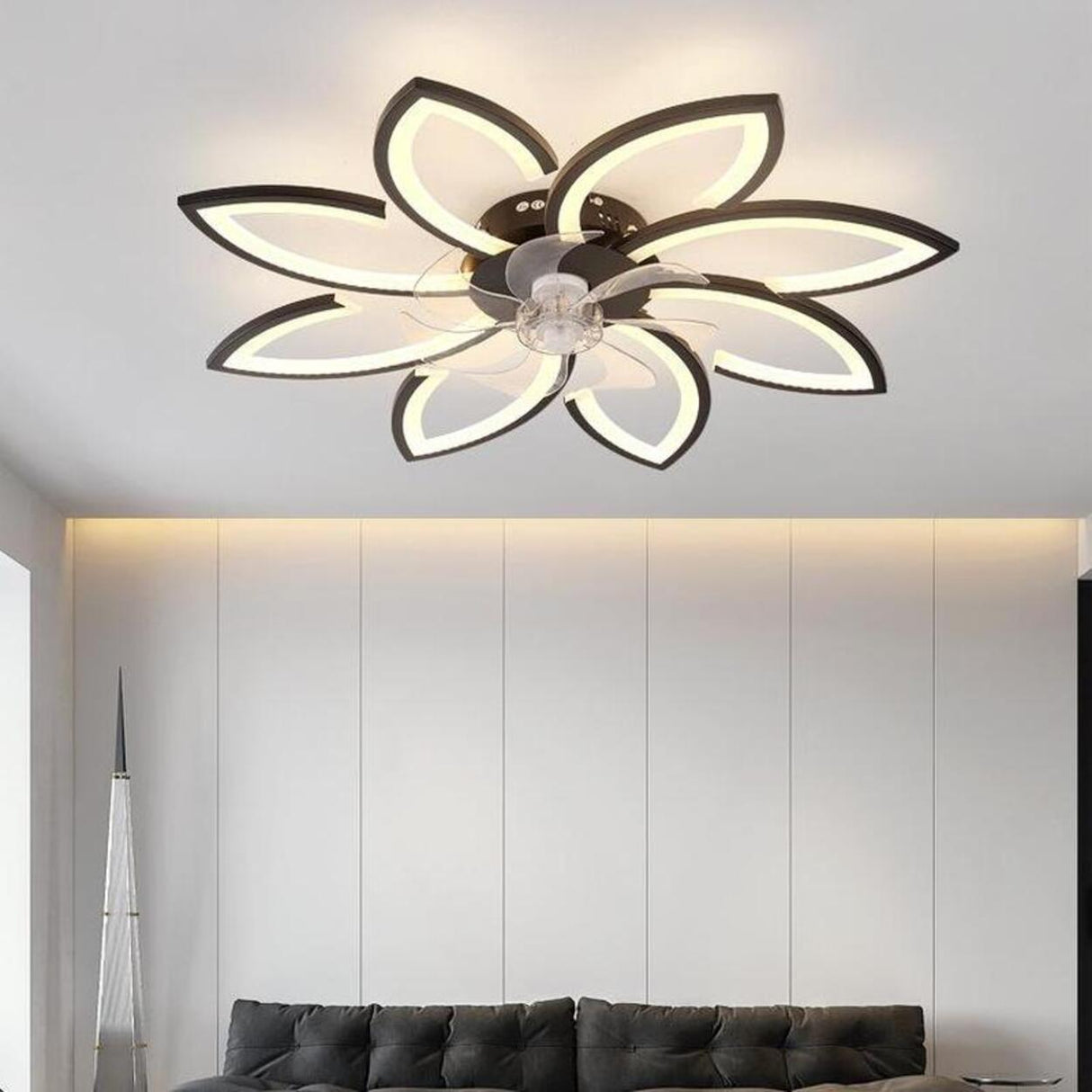 Modern Flower Shaped Dimming Ceiling Fan with LED Light Image - 6