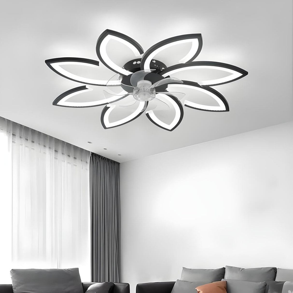 Modern Flower Shaped Dimming Ceiling Fan with LED Light Image - 8