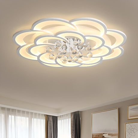 Modern Flower White Crystal LED Flush Mount Light Image - 1