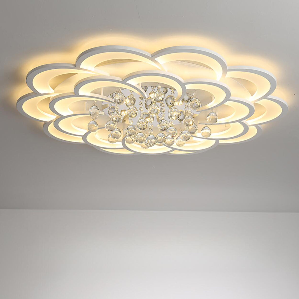 Modern Flower White Crystal LED Flush Mount Light Image - 10