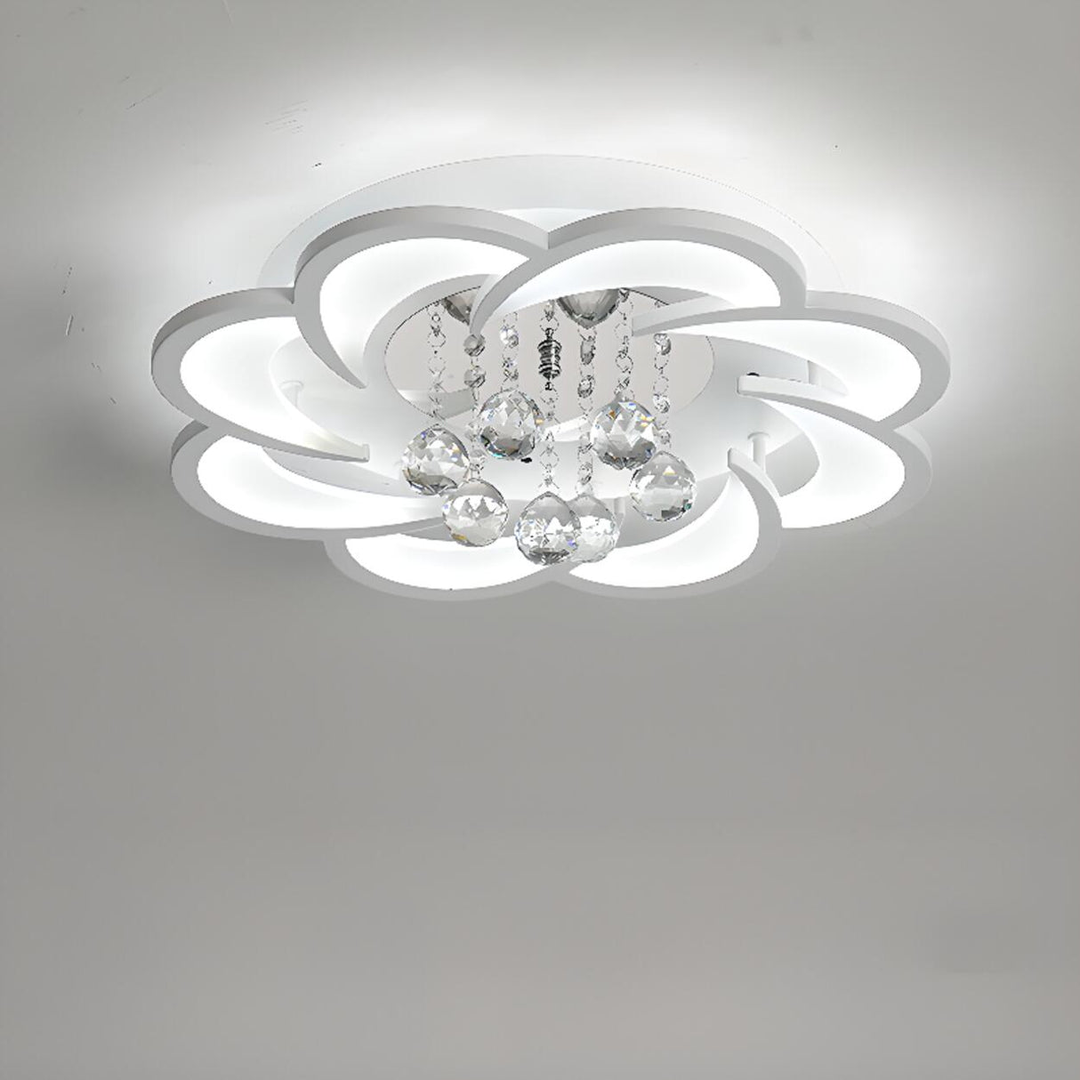 Modern Flower White Crystal LED Flush Mount Light Image - 13