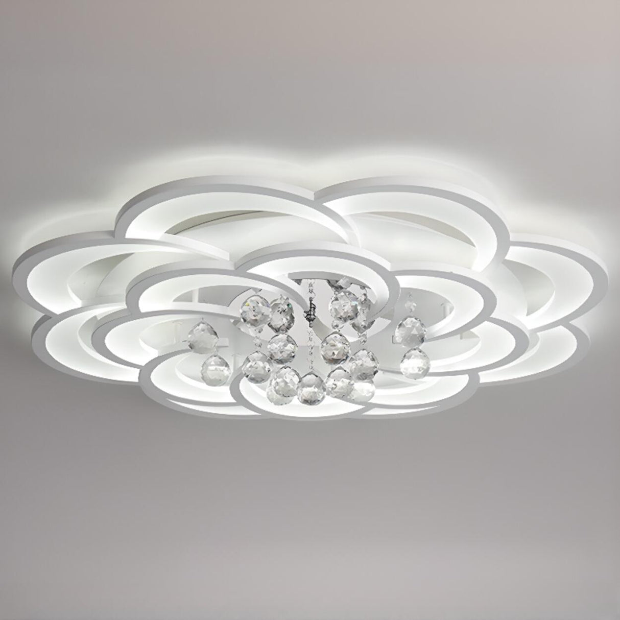 Modern Flower White Crystal LED Flush Mount Light Image - 14