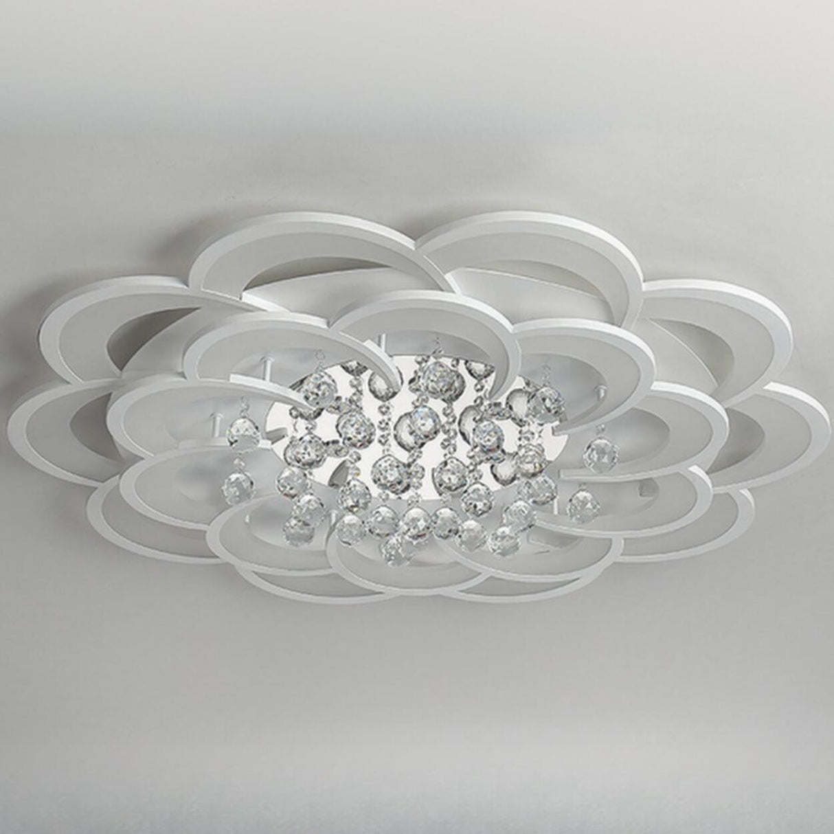 Modern Flower White Crystal LED Flush Mount Light Image - 6