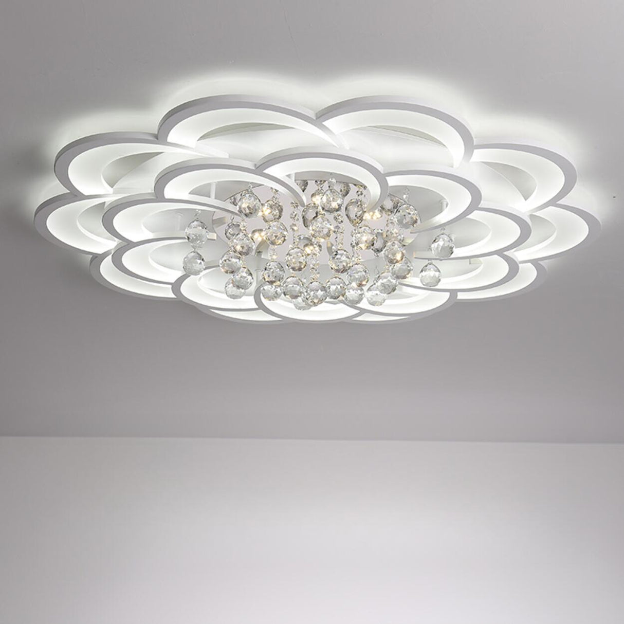 Modern Flower White Crystal LED Flush Mount Light Image - 9